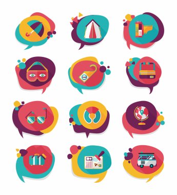 Seyahat balonu konuşma afiş tasarım düz arka plan ayarlamak, eps10