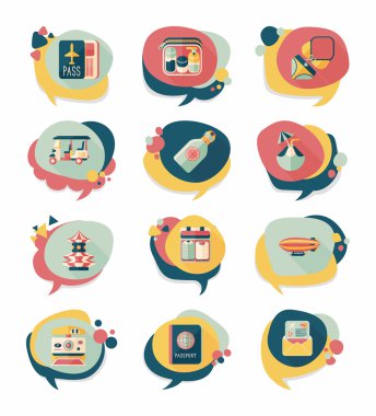 Seyahat balonu konuşma afiş tasarım düz arka plan ayarlamak, eps10