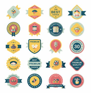 Çin yeni yılı rozet düz afiş tasarım düz arka plan ayarlamak, e