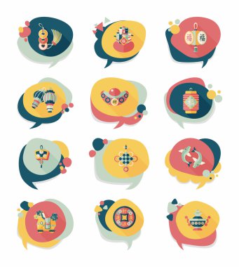 Çin yeni yılı kabarcık konuşma düz afiş tasarım düz adam