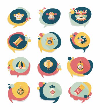 Çin yeni yılı kabarcık konuşma düz afiş tasarım düz adam