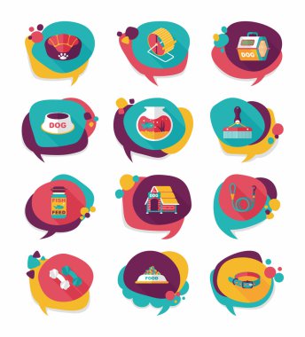 Evde beslenen hayvan kabarcık konuşma düz afiş tasarım arka plan ayarlamak, eps10