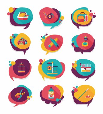 Evde beslenen hayvan kabarcık konuşma düz afiş tasarım arka plan ayarlamak, eps10