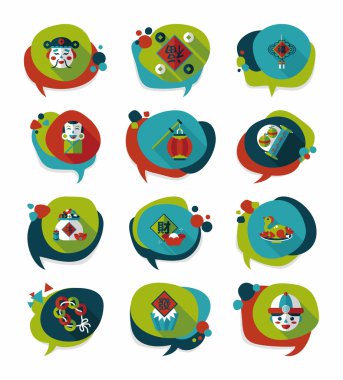 Çin yeni yılı kabarcık konuşma düz afiş tasarım düz adam