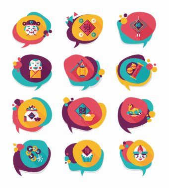 Çin yeni yılı kabarcık konuşma düz afiş tasarım düz adam