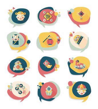 Çin yeni yılı kabarcık konuşma düz afiş tasarım düz adam