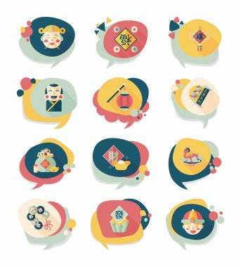 Çin yeni yılı kabarcık konuşma düz afiş tasarım düz adam