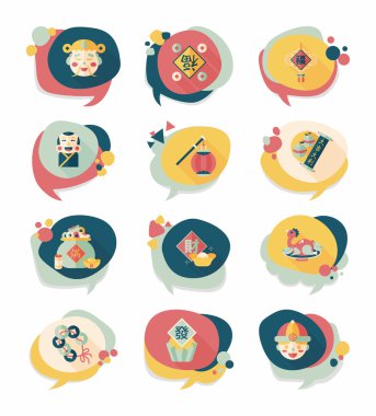 Çin yeni yılı kabarcık konuşma düz afiş tasarım düz adam