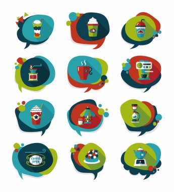 Kahve kabarcık konuşma düz afiş tasarım düz arka plan ayarlamak, eps