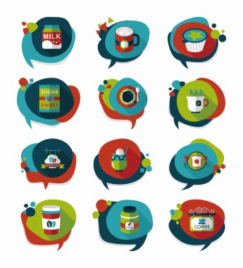 Kahve kabarcık konuşma düz afiş tasarım düz arka plan ayarlamak, eps