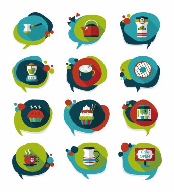 Kahve kabarcık konuşma düz afiş tasarım düz arka plan ayarlamak, eps