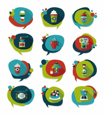 Kahve kabarcık konuşma düz afiş tasarım düz arka plan ayarlamak, eps