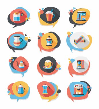 Kahve kabarcık konuşma düz afiş tasarım düz arka plan ayarlamak, eps