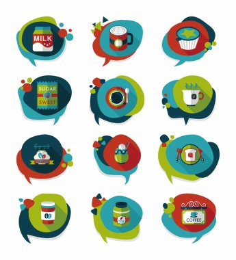 Kahve kabarcık konuşma düz afiş tasarım düz arka plan ayarlamak, eps