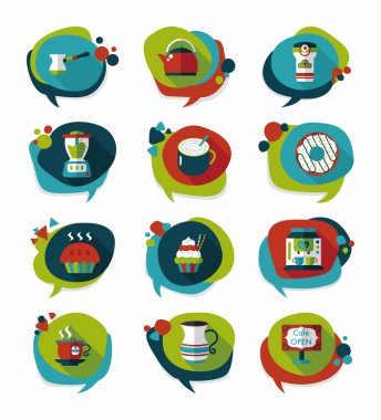 Kahve kabarcık konuşma düz afiş tasarım düz arka plan ayarlamak, eps