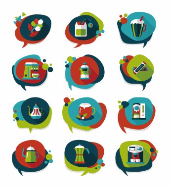 Kahve kabarcık konuşma düz afiş tasarım düz arka plan ayarlamak, eps