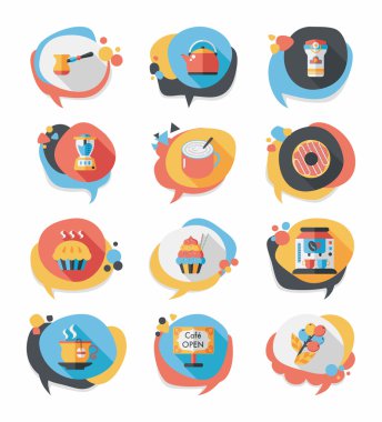 Kahve kabarcık konuşma düz afiş tasarım düz arka plan ayarlamak, eps