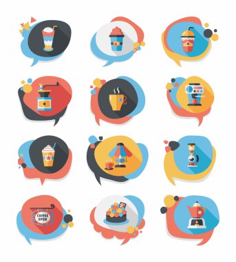 Kahve kabarcık konuşma düz afiş tasarım düz arka plan ayarlamak, eps