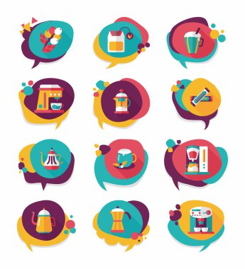 Kahve kabarcık konuşma düz afiş tasarım düz arka plan ayarlamak, eps