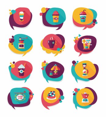 Kahve kabarcık konuşma düz afiş tasarım düz arka plan ayarlamak, eps