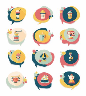 Kahve kabarcık konuşma düz afiş tasarım düz arka plan ayarlamak, eps