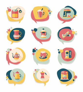 Kahve kabarcık konuşma düz afiş tasarım düz arka plan ayarlamak, eps