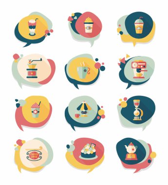 Kahve kabarcık konuşma düz afiş tasarım düz arka plan ayarlamak, eps