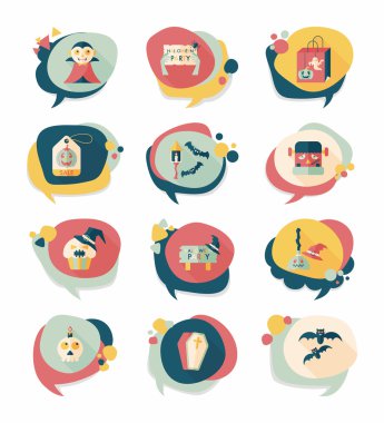 Cadılar Bayramı kabarcık konuşma afiş tasarım düz arka plan ayarlamak, eps10