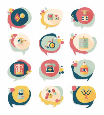 Hastane kabarcık konuşma afiş tasarım düz arka plan ayarlamak, eps10