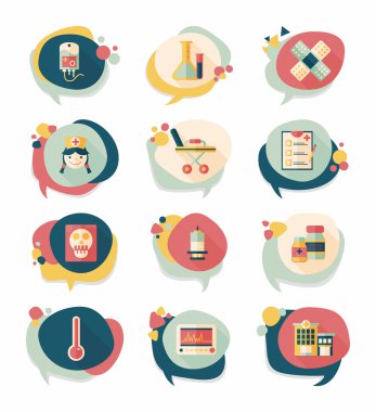 Hastane kabarcık konuşma afiş tasarım düz arka plan ayarlamak, eps10