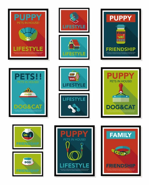 Pet poster flat banner design background set, eps10 — Stock Vector