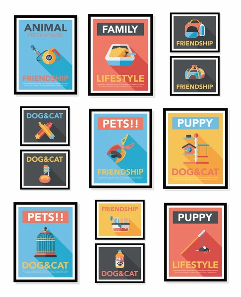 Pet poster flat banner design background set, eps10 — Stock Vector