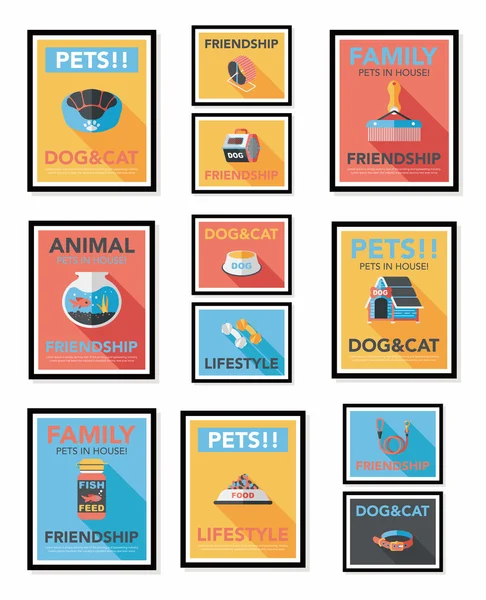 Conjunto de fondo de diseño de pancarta plana para mascotas, eps10 — Vector de stock