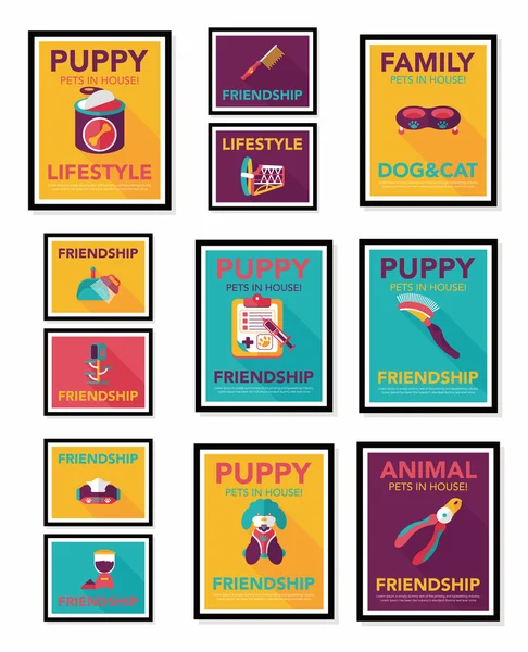 Pet poster flat banner design background set, eps10 — Stock Vector