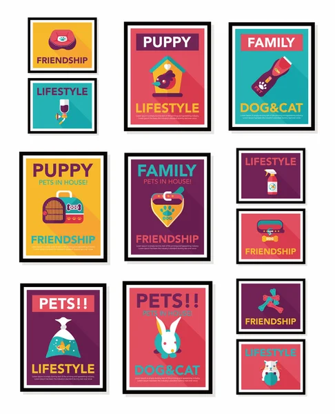 Pet cartaz plano banner design fundo conjunto, eps10 — Vetor de Stock