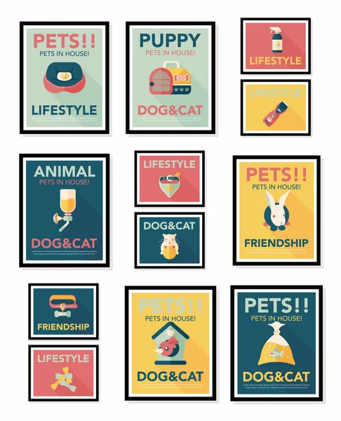 Conjunto de fondo de diseño de pancarta plana para mascotas, eps10 — Archivo Imágenes Vectoriales