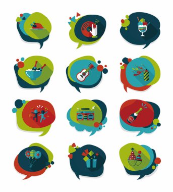 Doğum günü kabarcık konuşma afiş tasarım düz arka plan ayarlamak, eps10