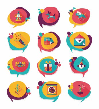 Doğum günü kabarcık konuşma afiş tasarım düz arka plan ayarlamak, eps10