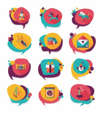 Doğum günü kabarcık konuşma afiş tasarım düz arka plan ayarlamak, eps10