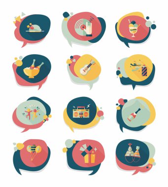 Doğum günü kabarcık konuşma afiş tasarım düz arka plan ayarlamak, eps10