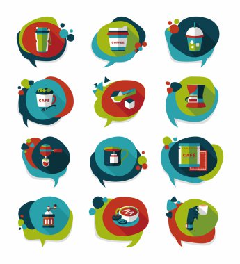 Kahve kabarcık konuşma düz afiş tasarım düz arka plan ayarlamak, eps