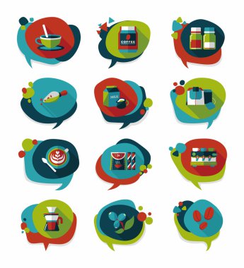 Kahve kabarcık konuşma düz afiş tasarım düz arka plan ayarlamak, eps