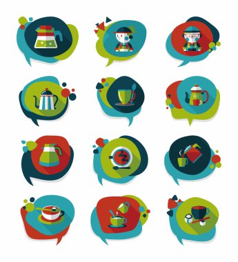 Kahve kabarcık konuşma düz afiş tasarım düz arka plan ayarlamak, eps