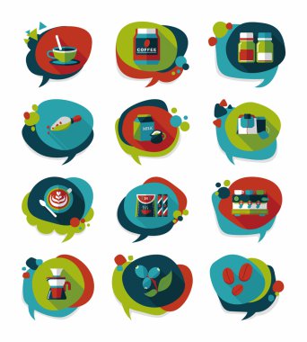 Kahve kabarcık konuşma düz afiş tasarım düz arka plan ayarlamak, eps