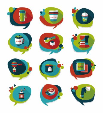 Kahve kabarcık konuşma düz afiş tasarım düz arka plan ayarlamak, eps