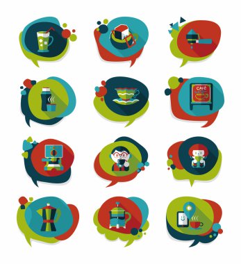 Kahve kabarcık konuşma düz afiş tasarım düz arka plan ayarlamak, eps