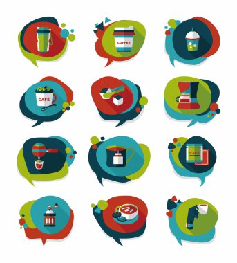 Kahve kabarcık konuşma düz afiş tasarım düz arka plan ayarlamak, eps
