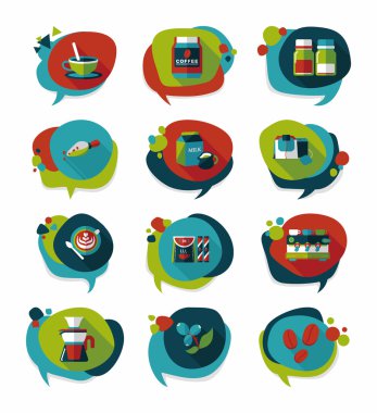 Kahve kabarcık konuşma düz afiş tasarım düz arka plan ayarlamak, eps