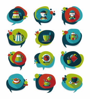 Kahve kabarcık konuşma düz afiş tasarım düz arka plan ayarlamak, eps