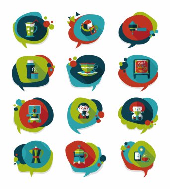 Kahve kabarcık konuşma düz afiş tasarım düz arka plan ayarlamak, eps